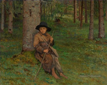 BOY IN A forêt Nikolay Bogdanov Belsky enfants impressionnisme enfant Peinture à l'huile